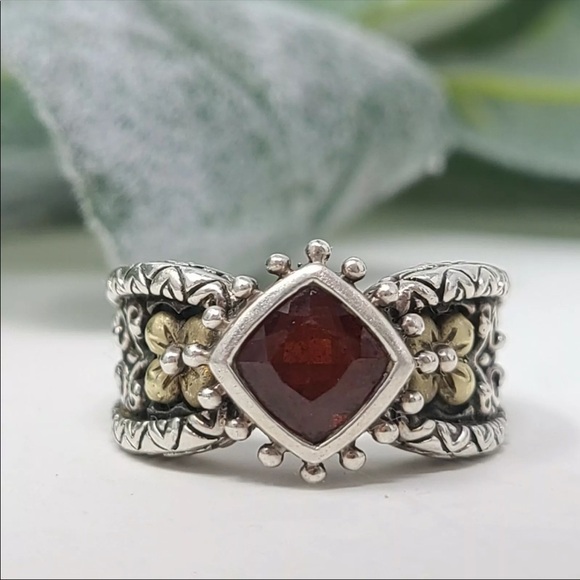 925 SS and 18K gold flower and 1.60CT garnet ring - Picture 3 of 16